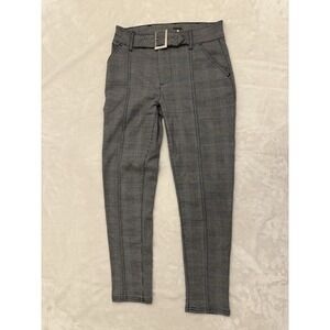 Free People Grey Glen Plaid Belted Slim Trousers High Rise Pants Size 0